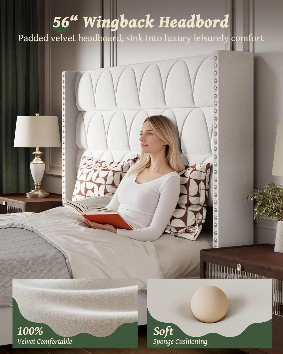 Velvet Upholstered Wingback Platform Bed Frame - XMSJ - Sleep Galleria