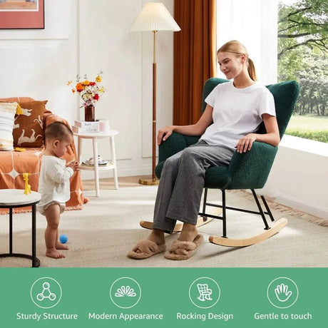 Ergonomic Teddy Bear Fabric Rocking Chair - Restalyn - Sleep Galleria