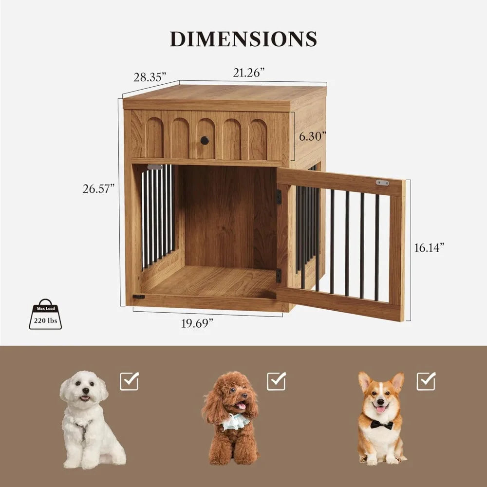 Indoor Wooden Dog Crate With Storage Drawer End Table