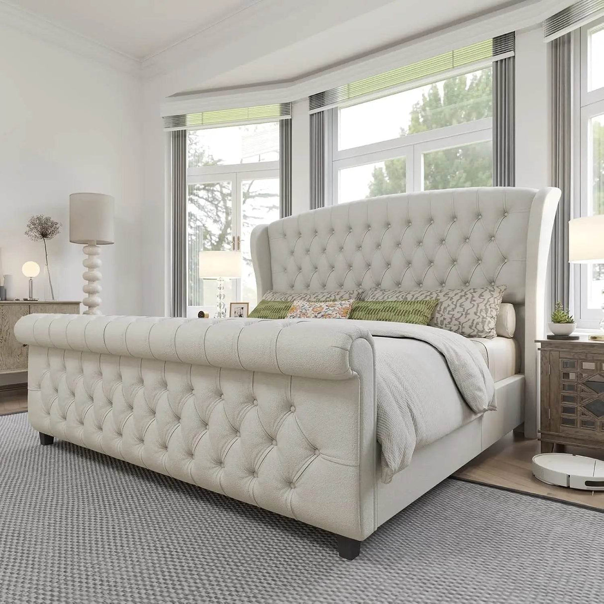 Chenille Upholstered Sleigh Bed Frame - Sleep Galleria