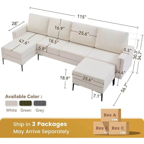 Modern Modular Corduroy Sectional Sofa With Convertible Chaise - Calmora - Sleep Galleria