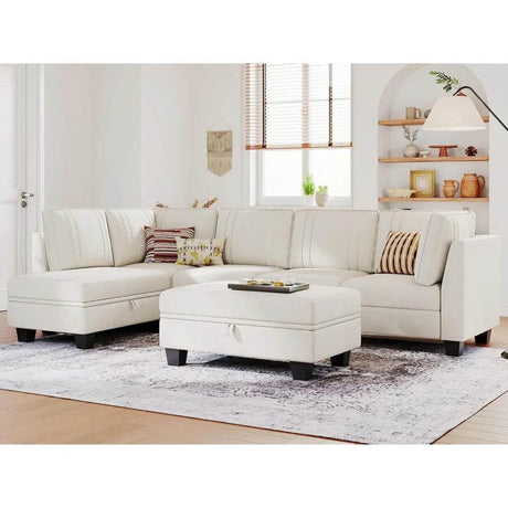 Velvet L - Shaped Sectional Sofa With Ottoman - Calmora - Sleep Galleria