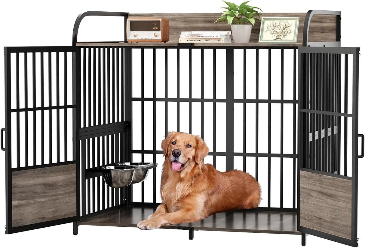 Heavy Duty Indoor XL Dog Crate With Adjustable Bowls