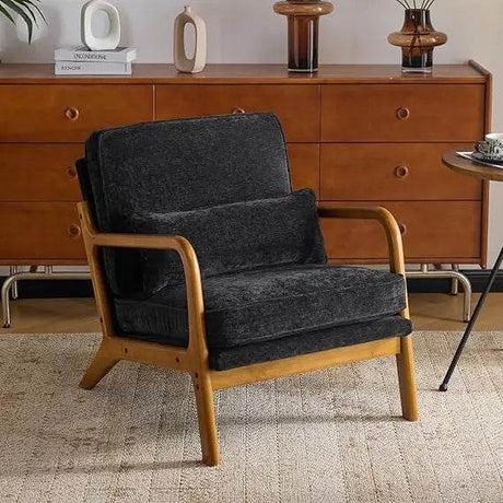 Mid - Century Modern Chenille Armchair with Lumbar Pillow - Calmora - Sleep Galleria