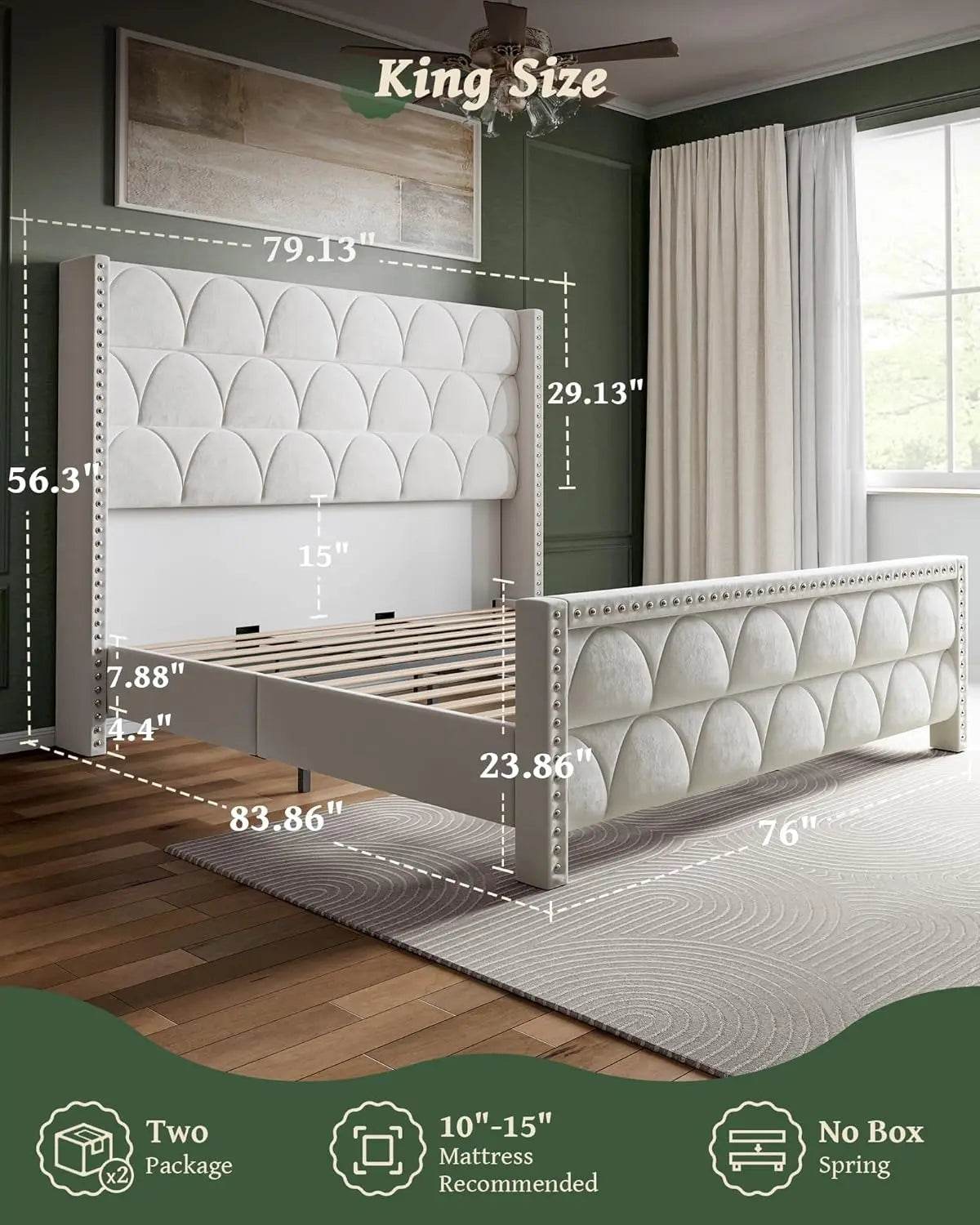 Velvet Upholstered Wingback Platform Bed Frame - XMSJ - Sleep Galleria