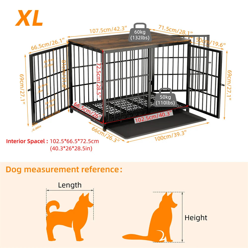 Multifunctional Wooden Dog Crate With Removable Tray