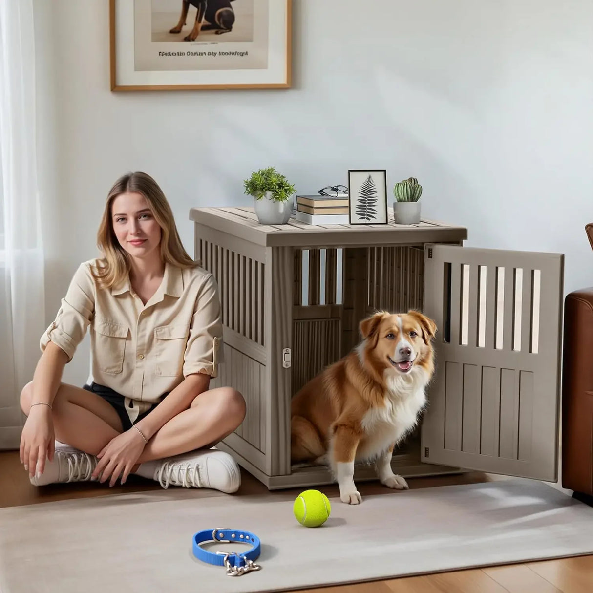Lockable Resin Dog Crate End Table Nightstand
