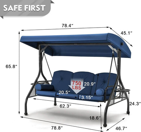 3 - Seat Outdoor Porch Swing with Canopy - XMSJ - Sleep Galleria