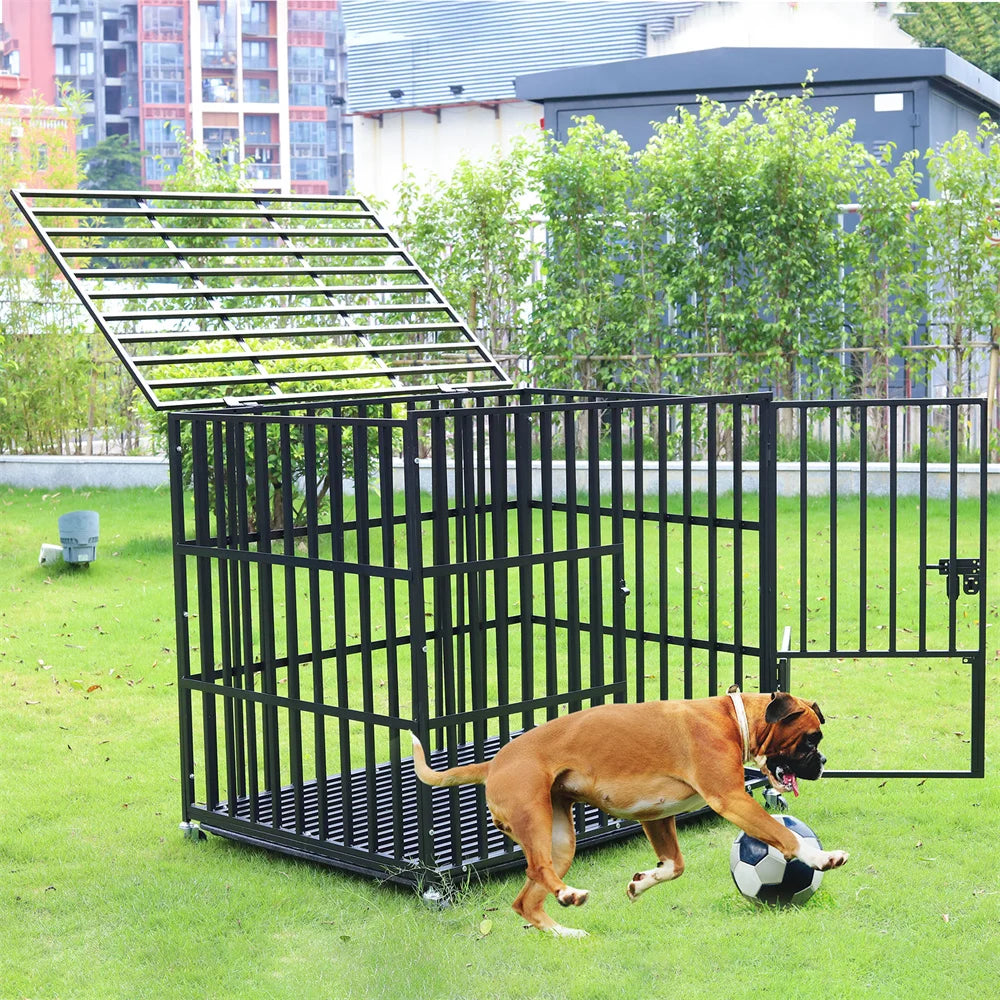 Heavy Duty Chew-Resistant Iron Dog Crate With Wheels