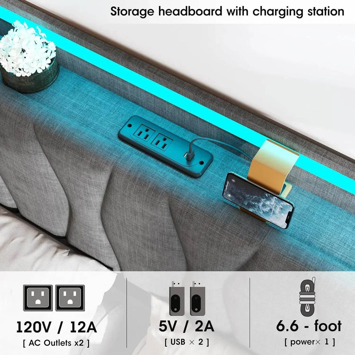 Adjustable Storage Bed Frame With Charging Station - XMSJ - Sleep Galleria