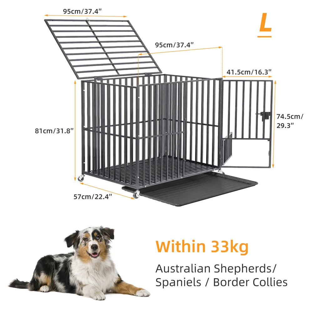 Heavy Duty Chew-Resistant Iron Dog Crate With Wheels