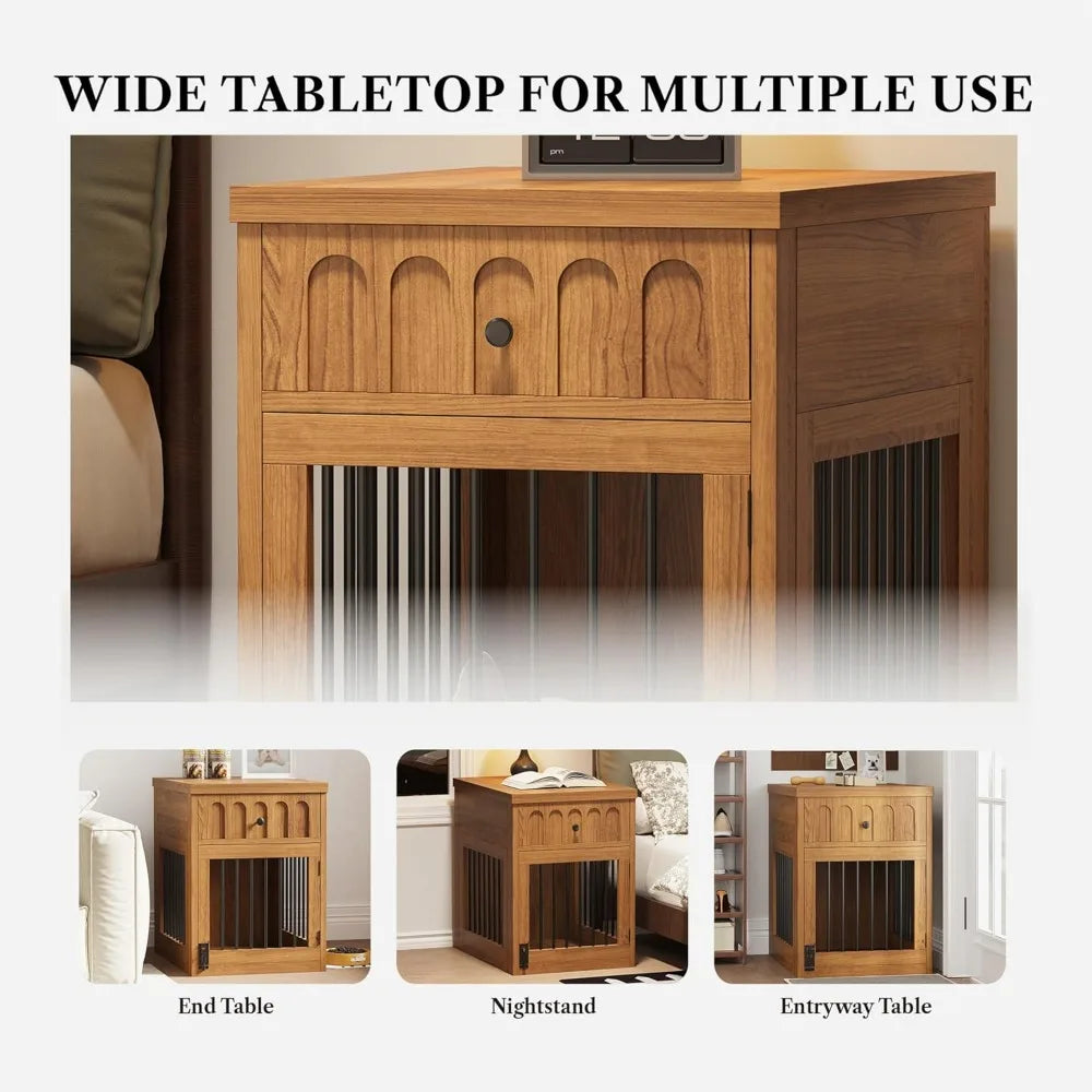 Indoor Wooden Dog Crate With Storage Drawer End Table