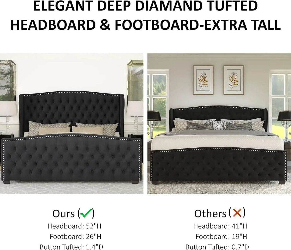 Velvet Upholstered Platform Bed Frame With Wingback Headboard - Sleep Galleria