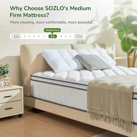 14 Inch Queen Size Hybrid Mattress with Cooling Gel and Individual Pocket Springs for Motion Isolation & Edge Support, Medium Fi - Sleep Galleria
