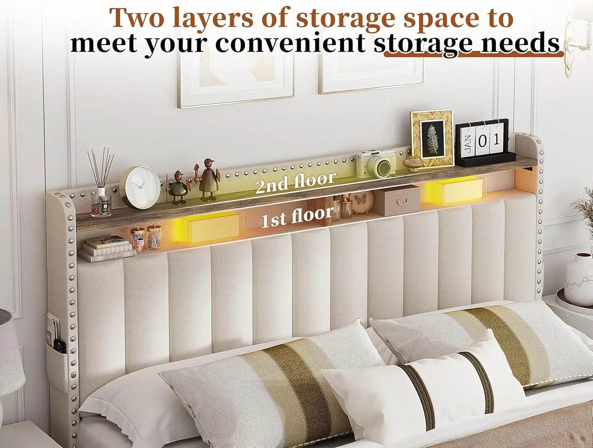 Upholstered Bed Frame with Storage Drawers - Sleep Galleria