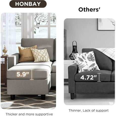 Convertible Firm Linen Fabric Sectional Sofa Light Grey - Calmora - Sleep Galleria