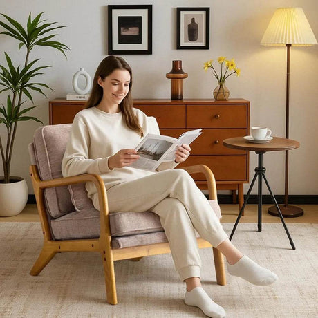 Mid - Century Modern Chenille Armchair with Lumbar Pillow - Calmora - Sleep Galleria