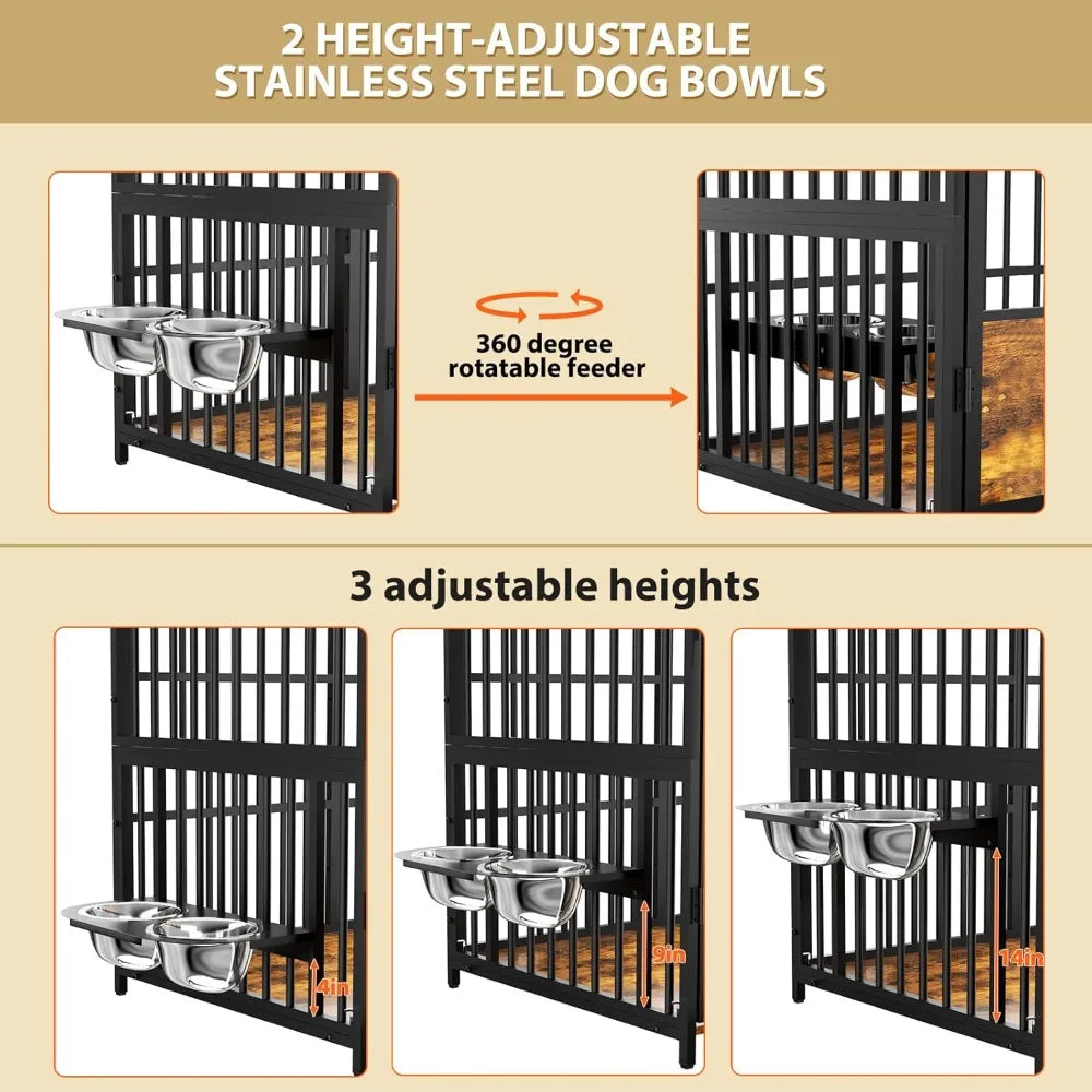 Heavy Duty Indoor XL Dog Crate With Adjustable Bowls