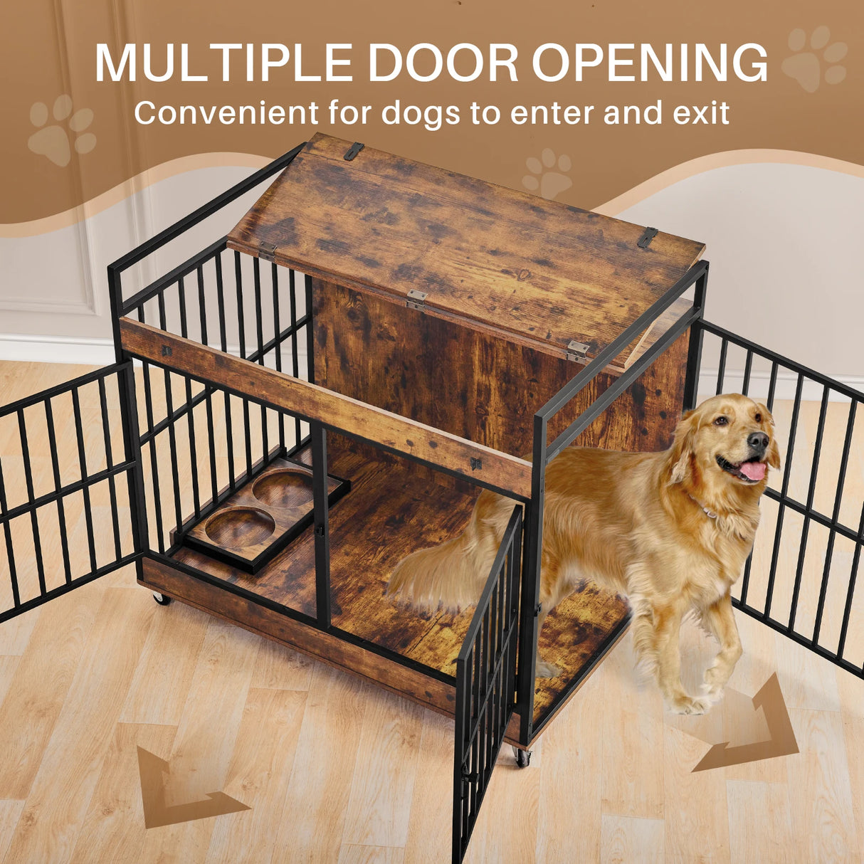 Industrial Wood Heavy Duty Large Dog Crate With Wheels