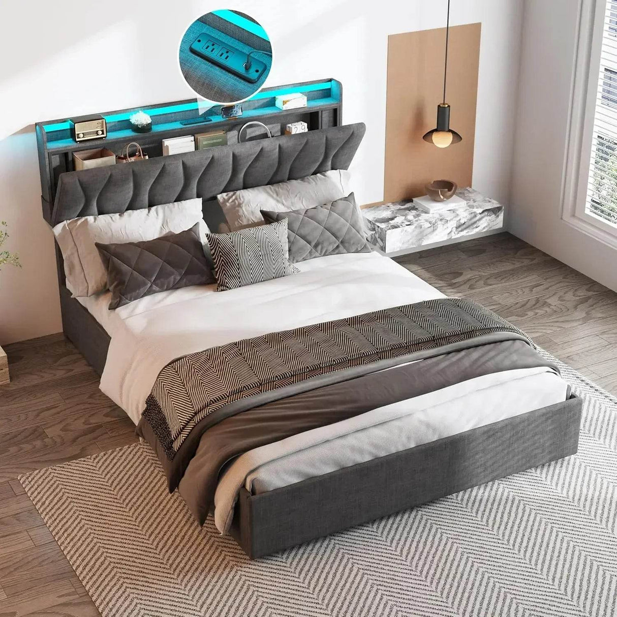 Adjustable Storage Bed Frame With Charging Station - XMSJ - Sleep Galleria