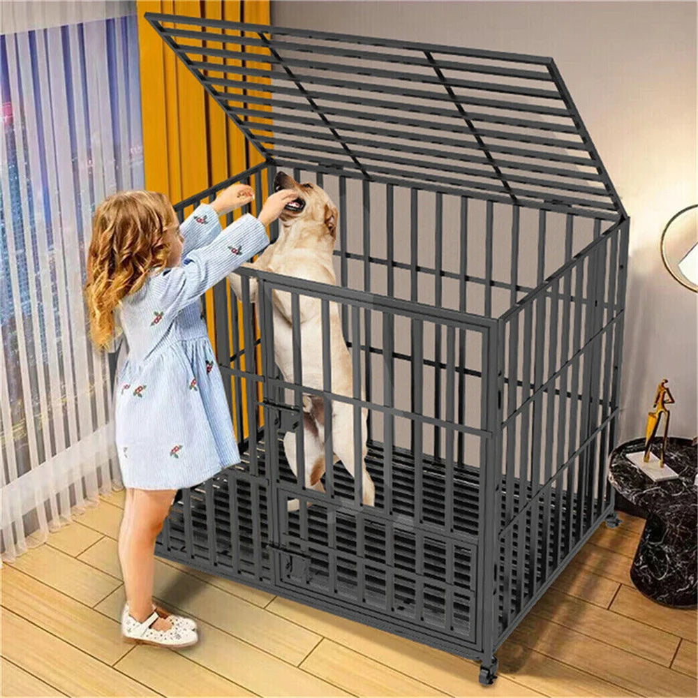 Heavy Duty Chew-Resistant Iron Dog Crate With Wheels