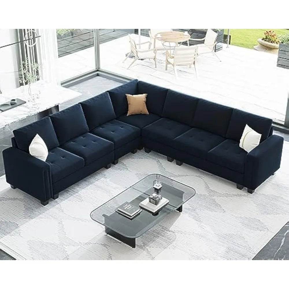 Modern Velvet L - Shaped Sectional Sofa With Chaise - Calmora - Sleep Galleria