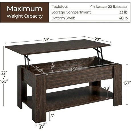 Lift-Top Coffee Table with Storage Shelf - Sleep Galleria