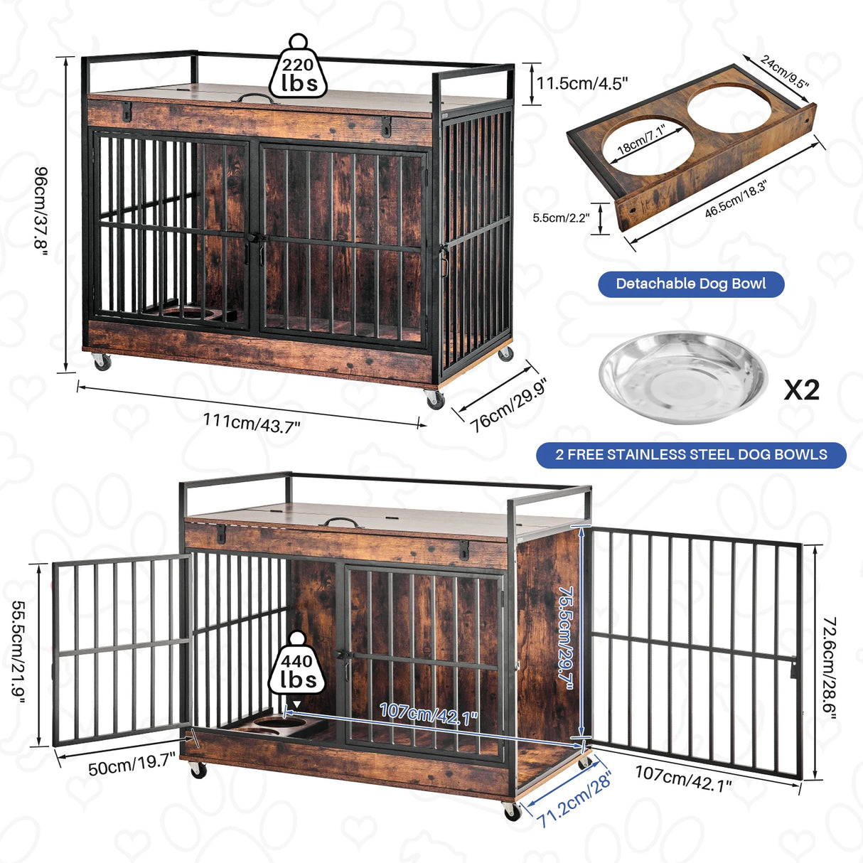 Industrial Wood Heavy Duty Large Dog Crate With Wheels