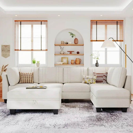Velvet L - Shaped Sectional Sofa With Ottoman - Calmora - Sleep Galleria