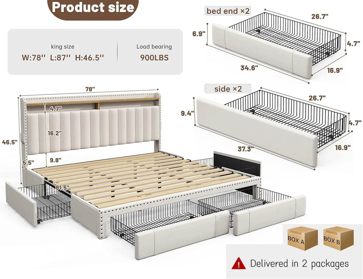 Upholstered Bed Frame with Storage Drawers - Sleep Galleria