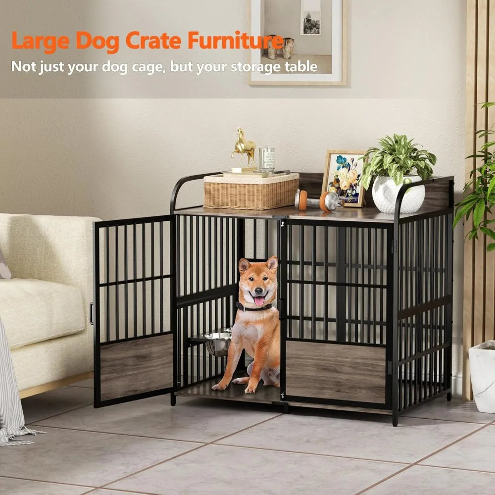 Heavy Duty Indoor XL Dog Crate With Adjustable Bowls