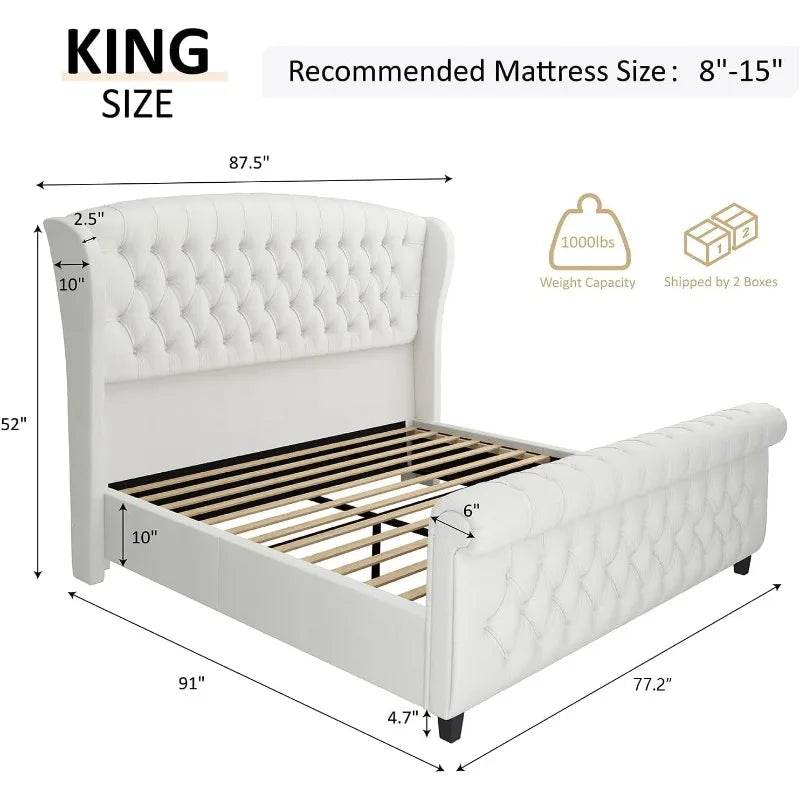Chenille Upholstered Sleigh Bed Frame - Sleep Galleria