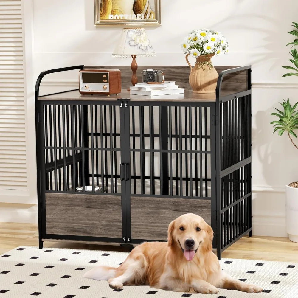 Heavy Duty Indoor XL Dog Crate With Adjustable Bowls
