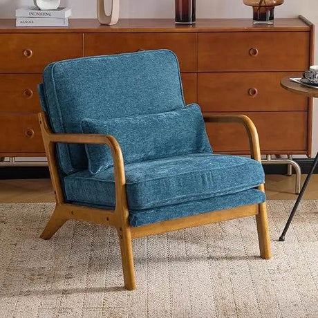 Mid - Century Modern Chenille Armchair with Lumbar Pillow - Calmora - Sleep Galleria