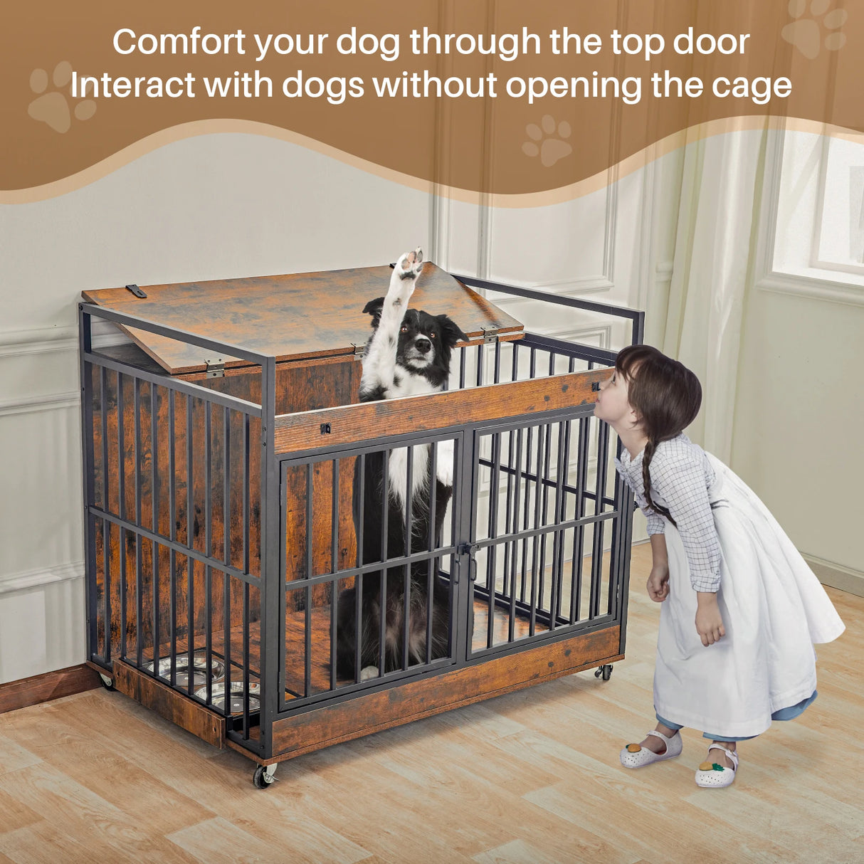 Industrial Wood Heavy Duty Large Dog Crate With Wheels