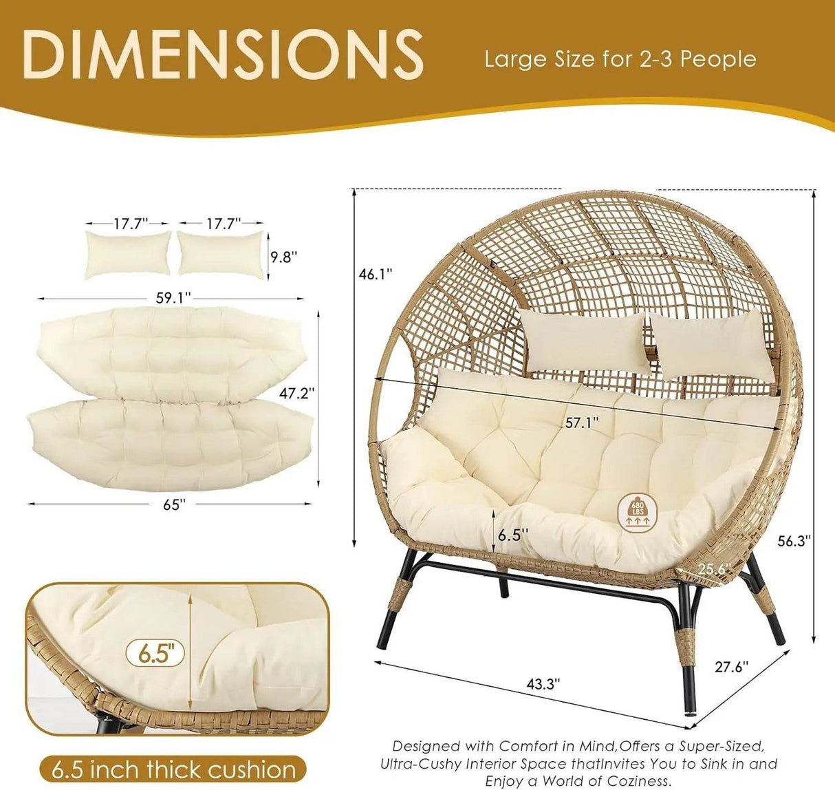 Oversized Double Egg Chair With Cushions - Sleep Galleria