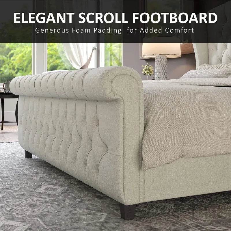 Chenille Upholstered Sleigh Bed Frame - Sleep Galleria