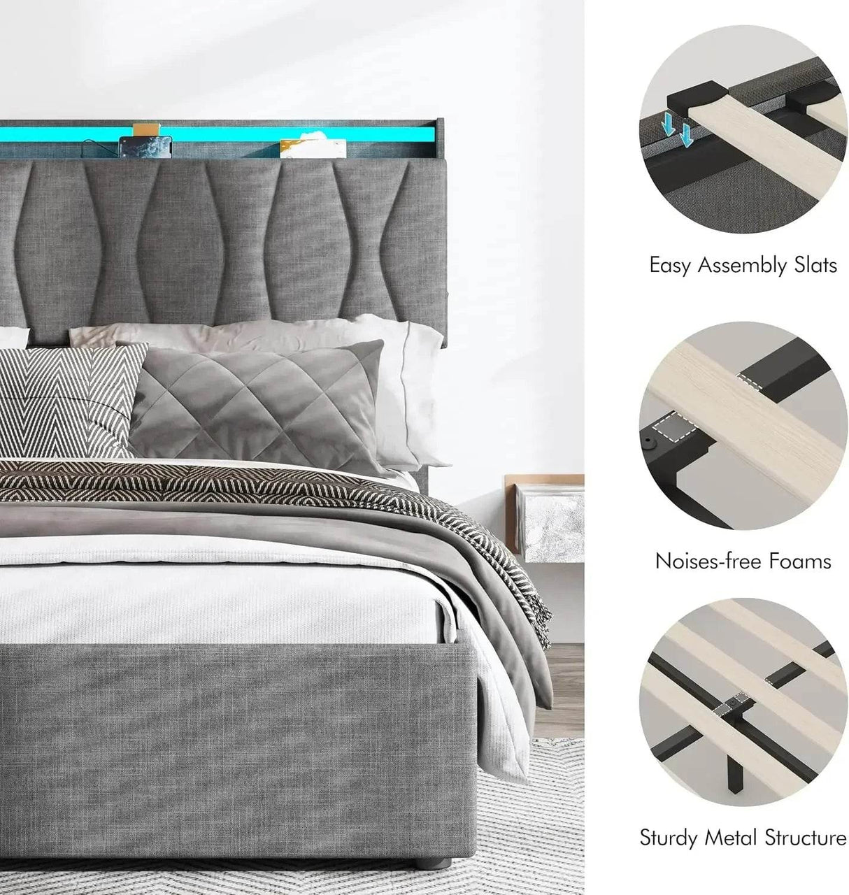 Adjustable Storage Bed Frame With Charging Station - XMSJ - Sleep Galleria