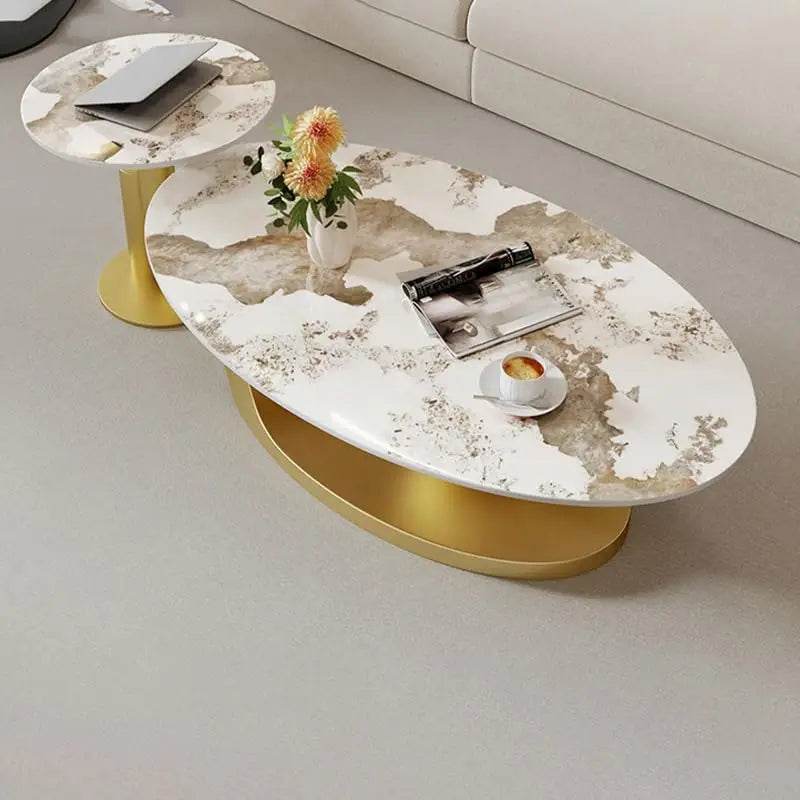 Modern Stone Coffee Table with Metal Base - XMSJ - Sleep Galleria