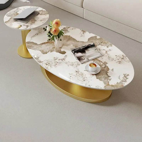 Modern Stone Coffee Table with Metal Base - XMSJ - Sleep Galleria