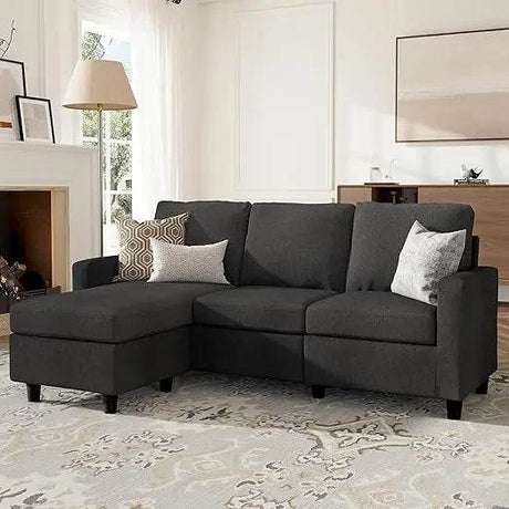 Convertible Firm Linen Fabric Sectional Sofa Light Grey - Calmora - Sleep Galleria