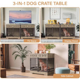 Indoor Wooden Dog Crate Furniture With Adjustable Feeder