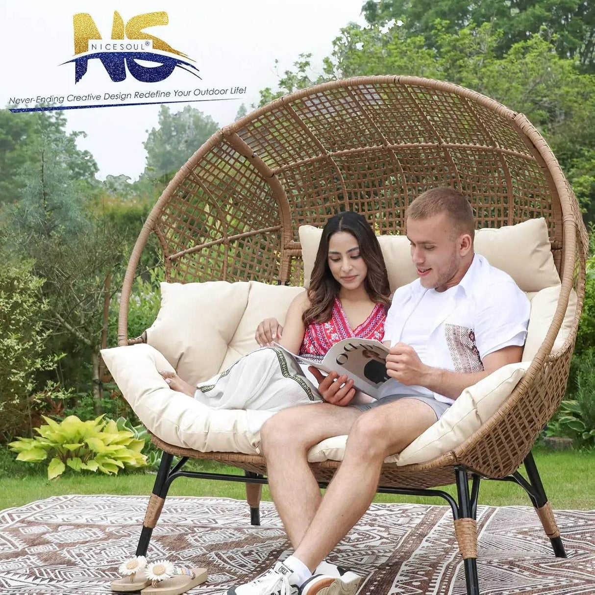 Oversized Double Egg Chair With Cushions - Sleep Galleria