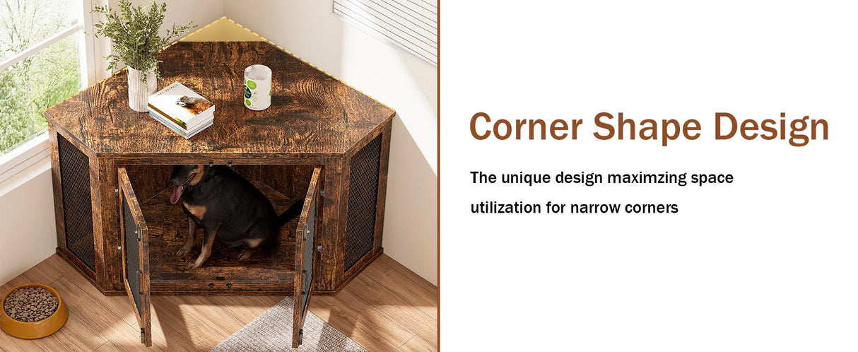 Retro Wooden Space-Saving Corner Pet Dog House