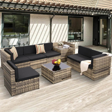 8 - Piece Outdoor Rattan Patio Furniture Set - XMSJ - Sleep Galleria