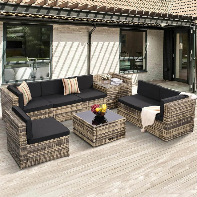 8 - Piece Outdoor Rattan Patio Furniture Set - XMSJ - Sleep Galleria