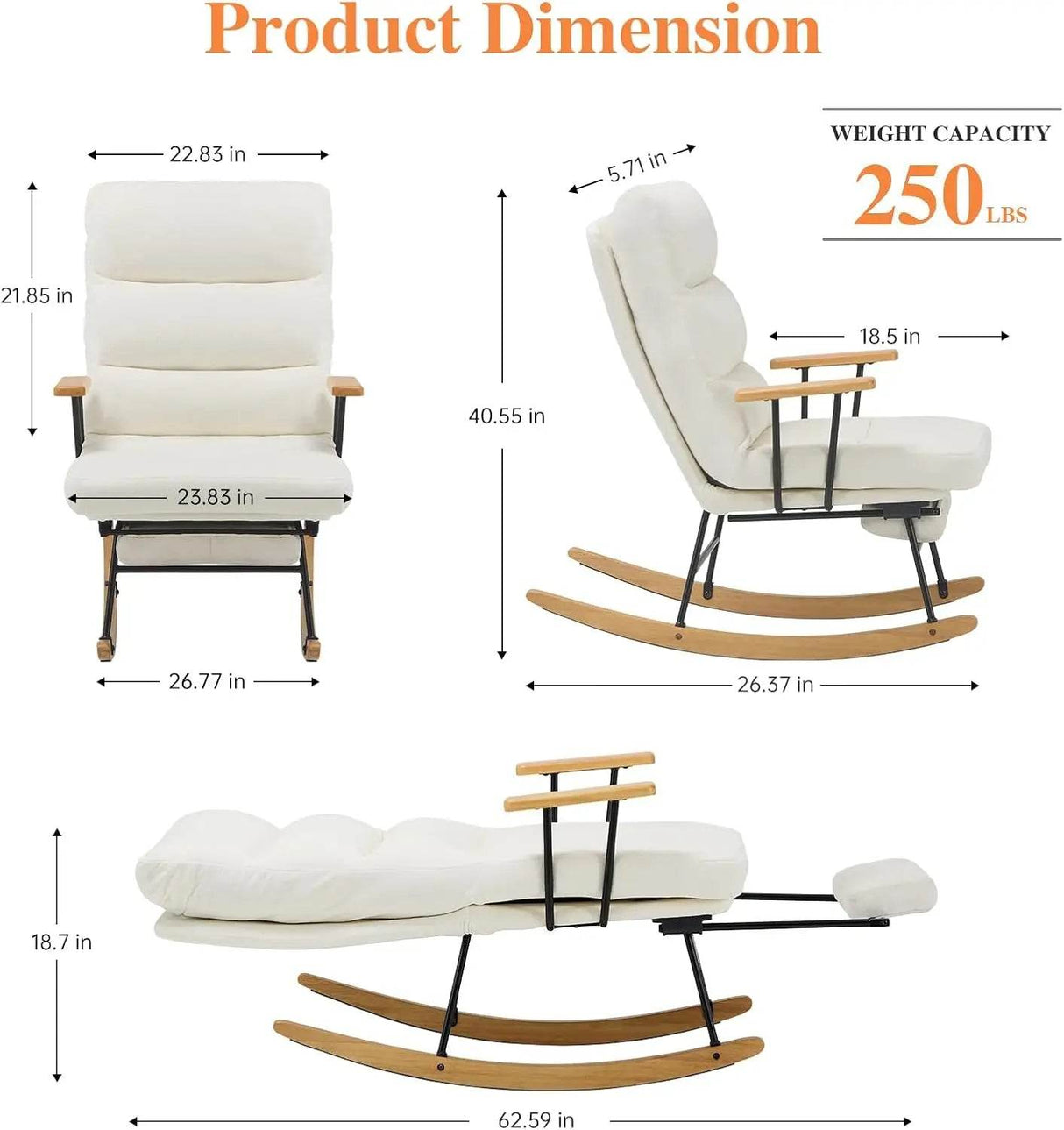 Adjustable Teddy Fabric Rocking Chair with Footrest - Sleep Galleria