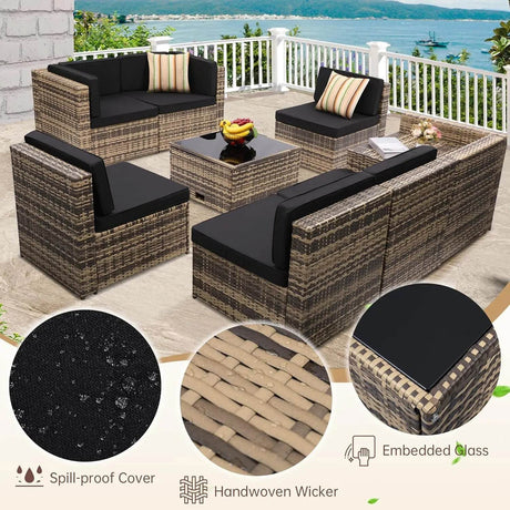 8 - Piece Outdoor Rattan Patio Furniture Set - XMSJ - Sleep Galleria