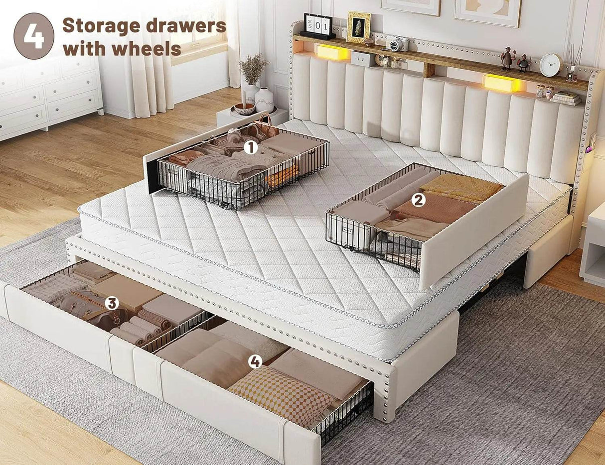 Upholstered Bed Frame with Storage Drawers - Sleep Galleria