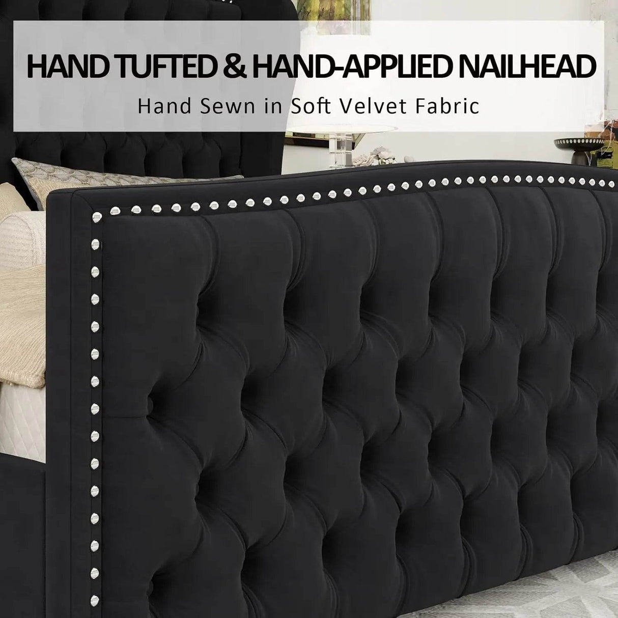 Velvet Upholstered Platform Bed Frame With Wingback Headboard - Sleep Galleria